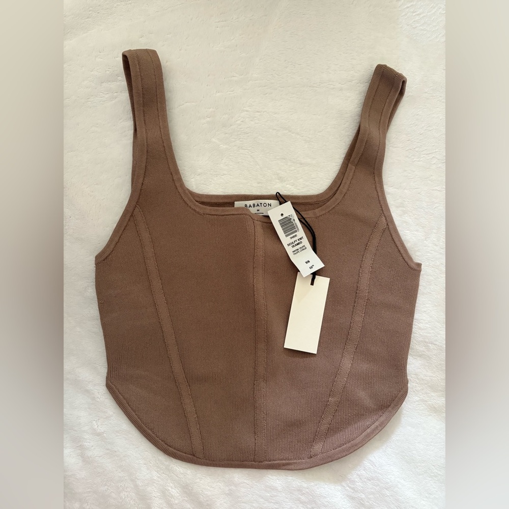 Babaton Aritzia Sculpt Knit Seamed Brown Tank Top